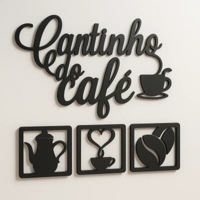 Kit Cantinho Do Café Mdf Preto Decoração